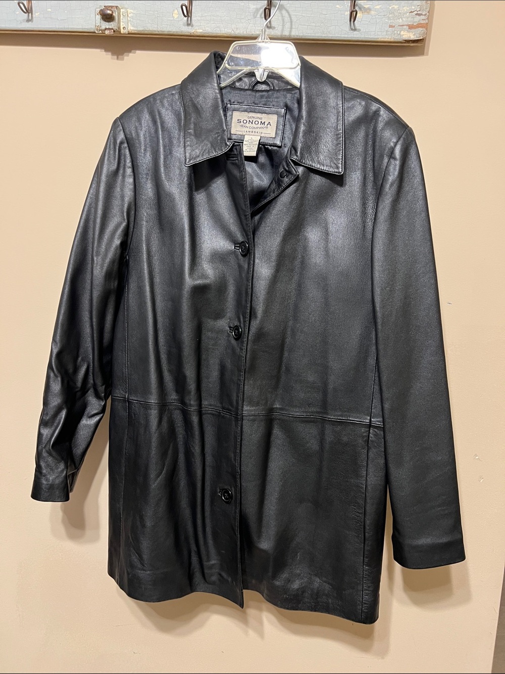 Sonoma Black Button-Front Leather Jacket